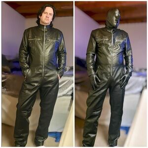 Men's Sleek Black Leather jumpsuit